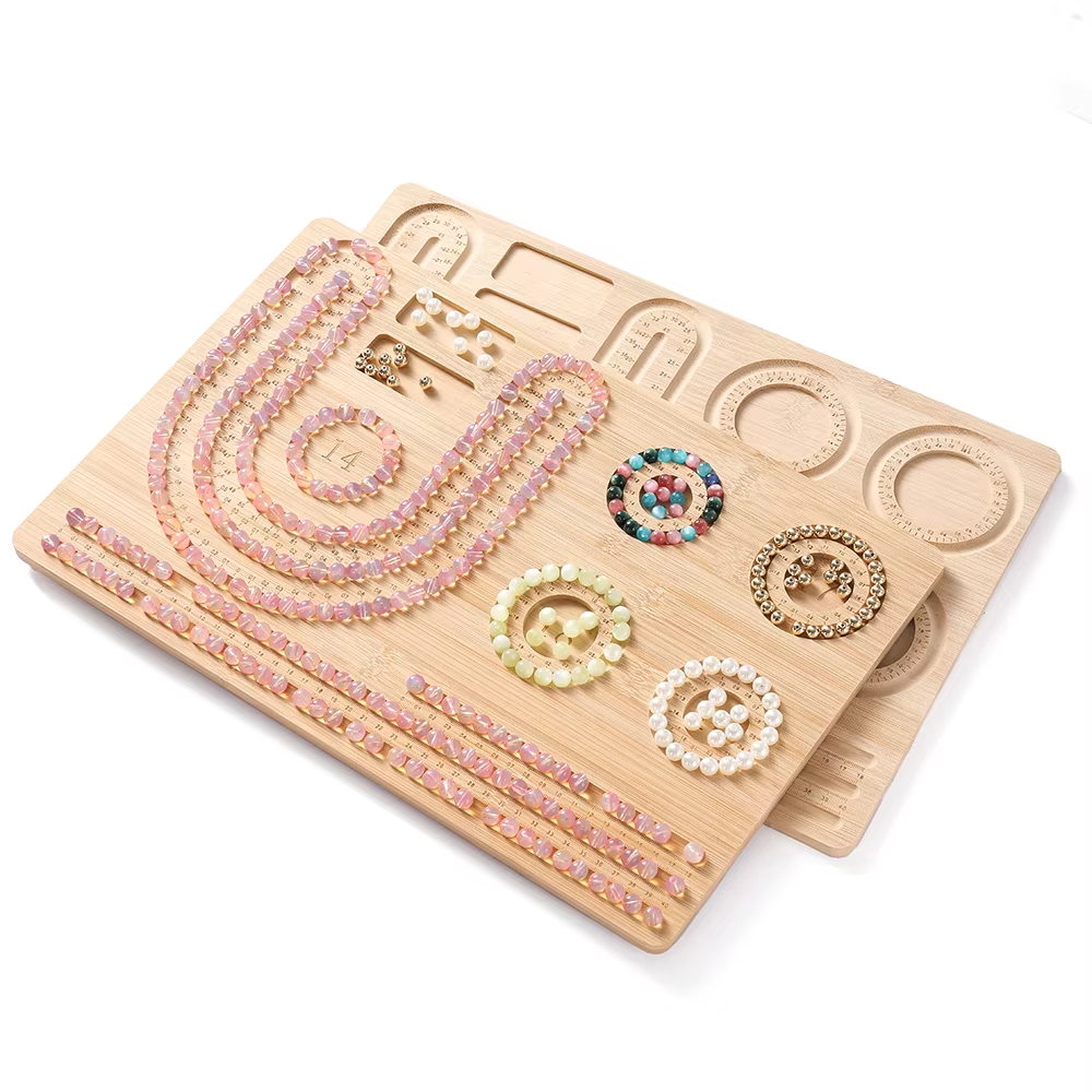 1 PC ไม้ Flocked Beading ถาดตกแต่ง DIY เครื่องประดับสร้อยข้อมือสร้อยคอไม้การออกแบบกระดานไม้ไผ่ลูกปัดวัดเครื่องมือ