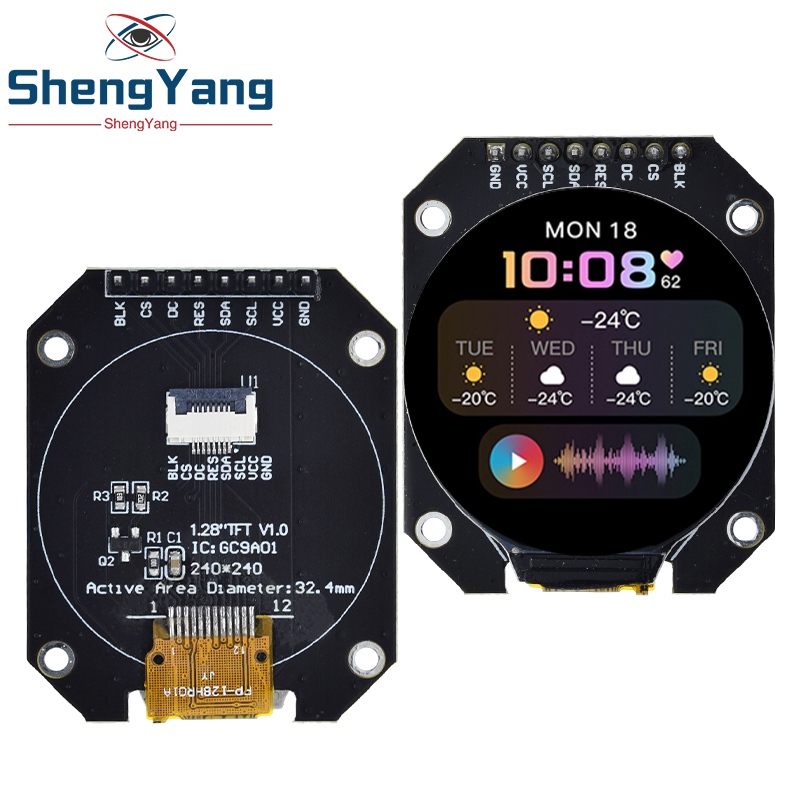 Pantalla TFT TZT, módulo de pantalla LCD TFT de 1,28 pulgadas, controlador redondo RGB 240*240 GC9A01, interfaz SPI de 4 cables, PCB 240x240 para Arduino