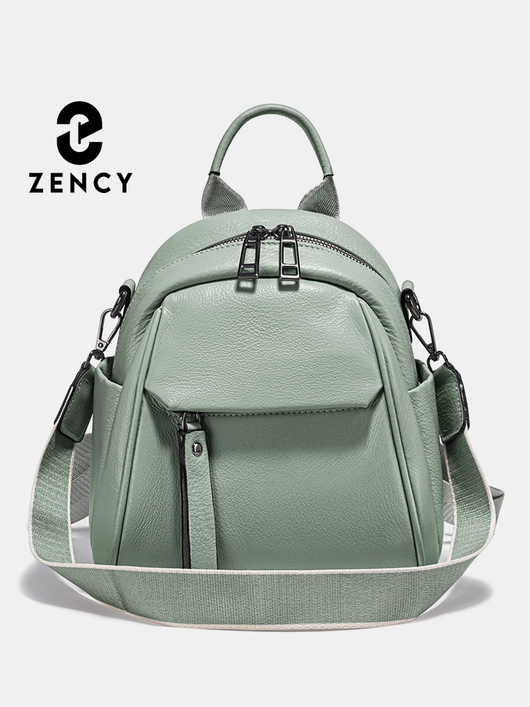Mochila Zency de cuero genuino suave para mujer, Mochila informal pequeña, Mochila de viaje, bolso de hombro, Mochila de estilo Preppy 2025