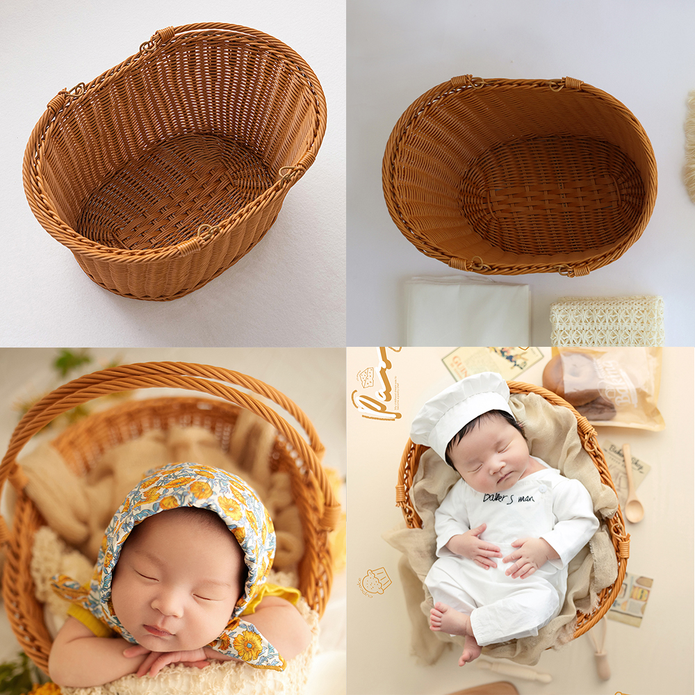 Cesta de mimbre sencilla para fotografía, accesorios para sesión de fotos de recién nacido, cestas de bambú Retro tejidas a mano, accesorios para estudio de tiro