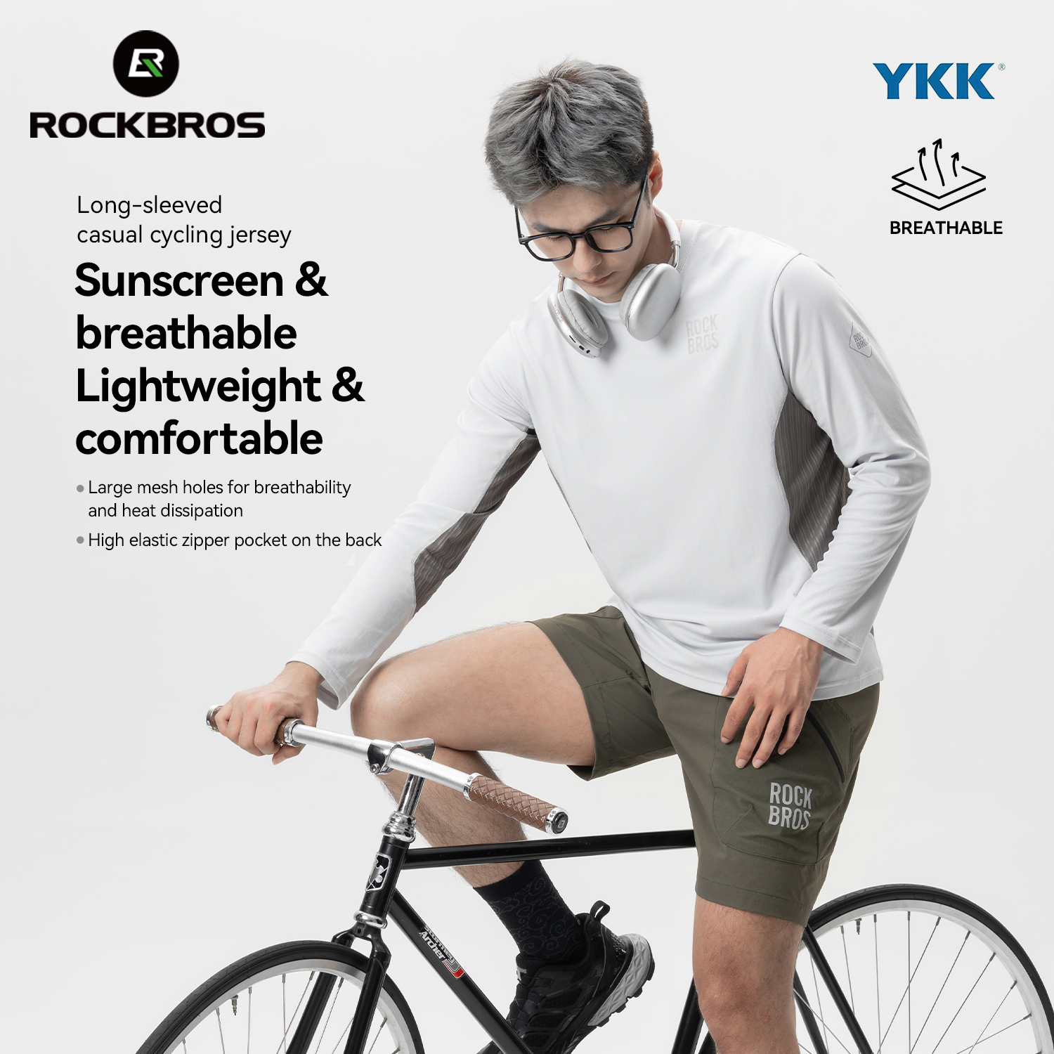 ROCKBROS Wiosenno-Letnia Koszulka Rowerowa z Długim Rękawem Lekka Oddychająca Bluza Luźny Krój Casualowy Pulower Odzież Rowerowa