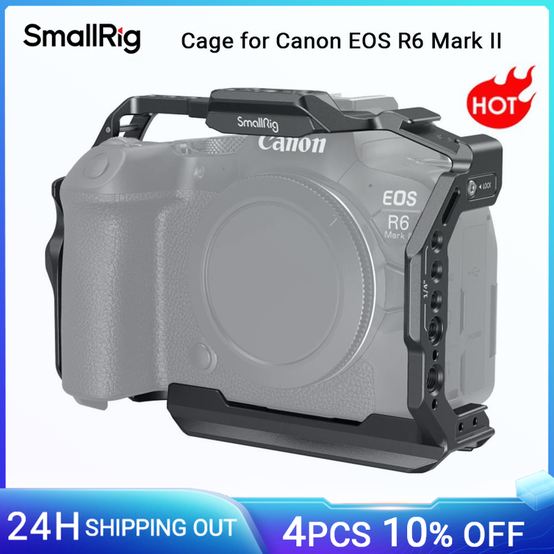 SmallRig R6 Mark II Sangkar Kamera untuk Canon EOS R6 Mark II dengan Dual NATO Rail Quick Release Plate Cold Shoe untuk Mic Light -4159