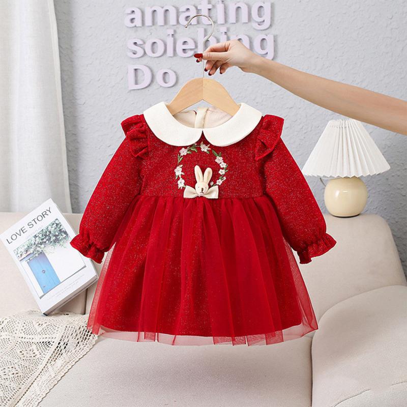 Robe lapin mignon pour petites filles, robes de fête d'anniversaire pour filles, vêtements de baptême pour nouveau-nés, robes brodées de haute qualité pour enfants