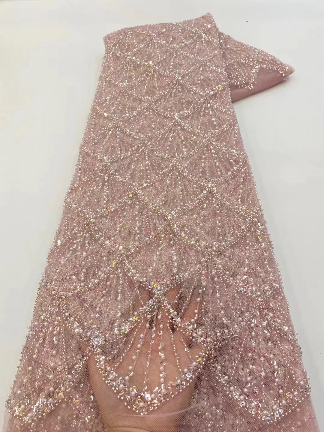 Kain Tulle Renda Afrika 2026 Kain Payet Jaring Prancis Bordir Jahit Dengan Manik-Manik Renda Tulle Mesh Gaun Nigeria 5 Yard