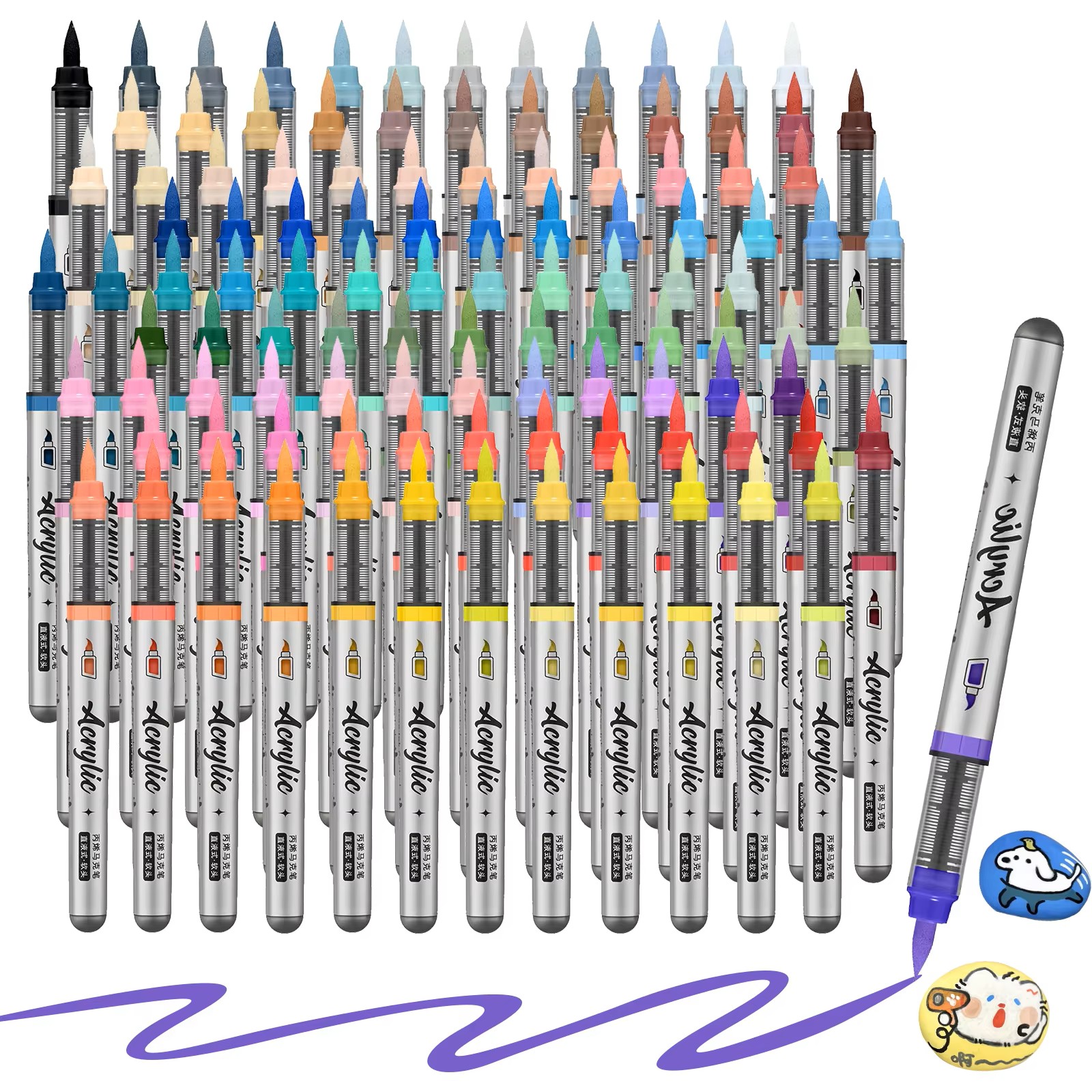 Marcadores de tinta acrílica, conjunto de 12 canetas de tinta acrílica com ponta de pincel e 9 cores profissionais para DIY e materiais de arte.