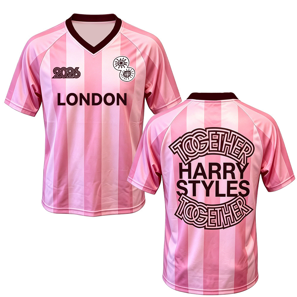 HarryStyles Together Tour Roze Voetbalshirt 2026 Nieuwkomers Shirts Zomermode V-hals Ademend Mesh Jersey Unisex