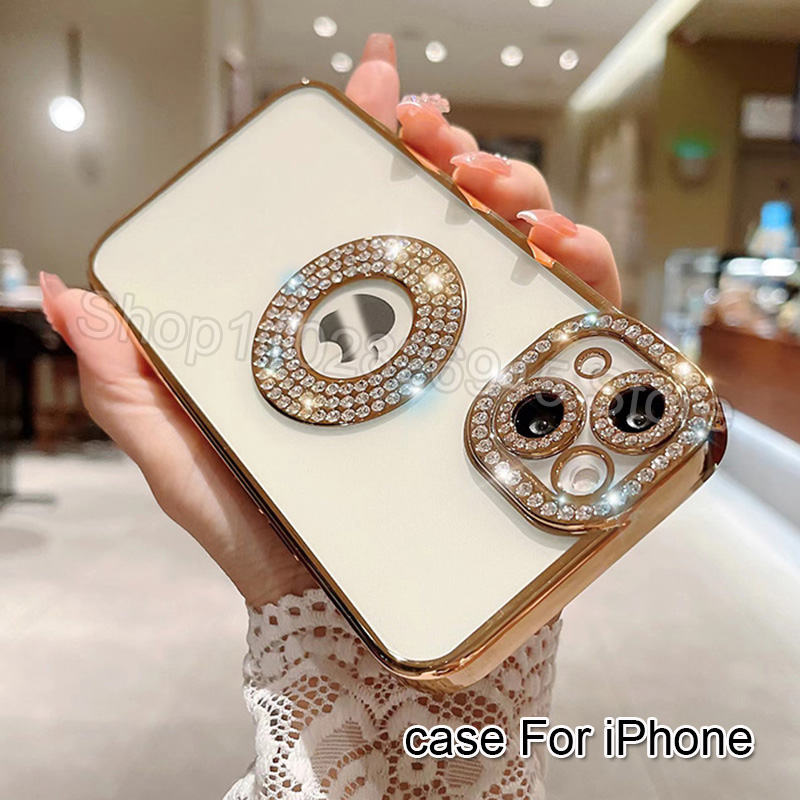 Custodia per telefono in silicone con diamante flash placcato per IPhone 16 15 Pro Max 14 13 12 11 Cover con strass