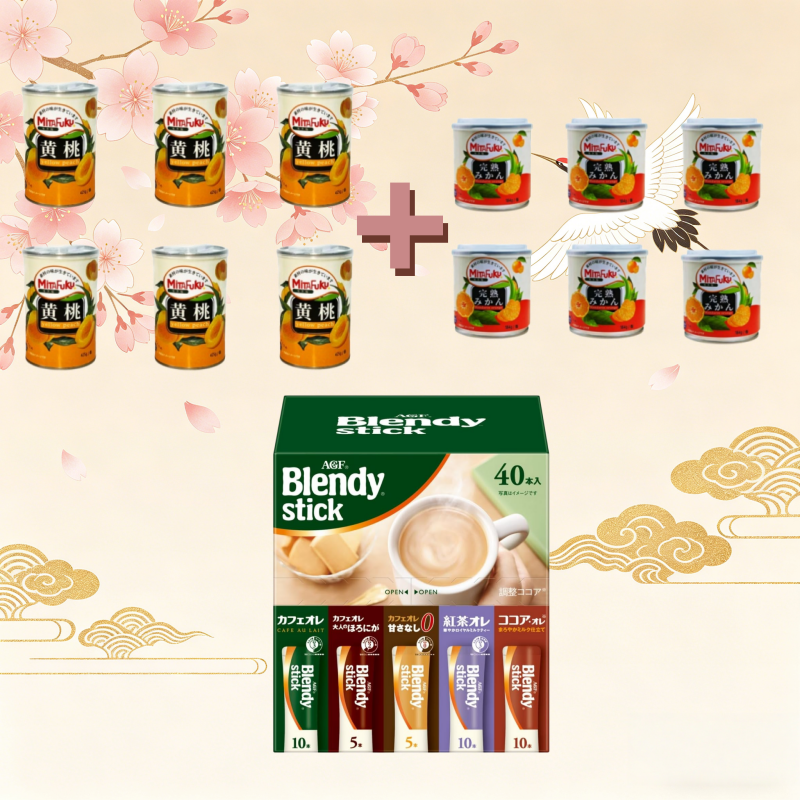 黄桃の缶詰＋みかんの缶詰＋AGF ブレンディスティック アソート 40本 【 スティックコーヒー 】【 プチギフト 】、送料無料（国内配送）