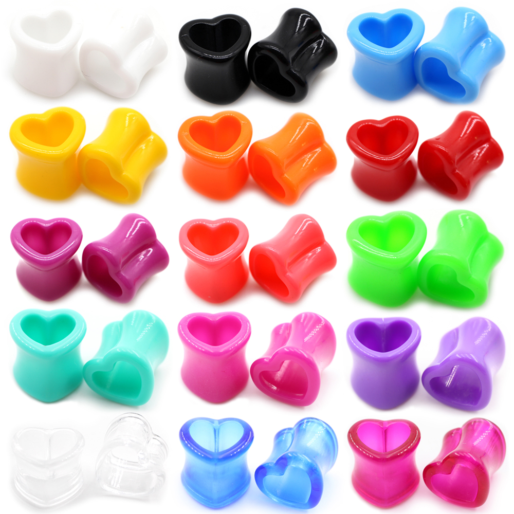 Alisouy 2 pièces 3mm-25mm blanc noir marron amour coeur acrylique bouchon d'oreille Tunnels chair civière extenseur jauge Piercing bijoux de corps