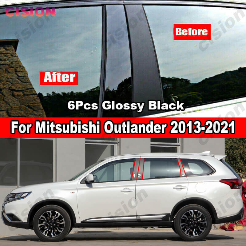 Columna de puerta de ventana de coche negra de fibra de carbono BC, cubierta de poste de Pilar, embellecedor de efecto espejo, pegatina de PC para Mitsubishi Outlander 2013-2021