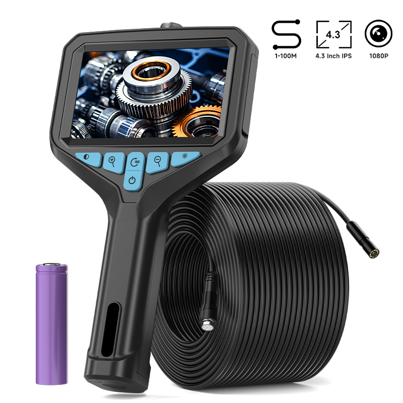 Caméra endoscopique industrielle, écran IPS 4.3 pouces, 2-100M HD1080P, sonde de 8MM, Endoscope d'inspection des tuyaux de voiture, étanche, LED 2600mAh