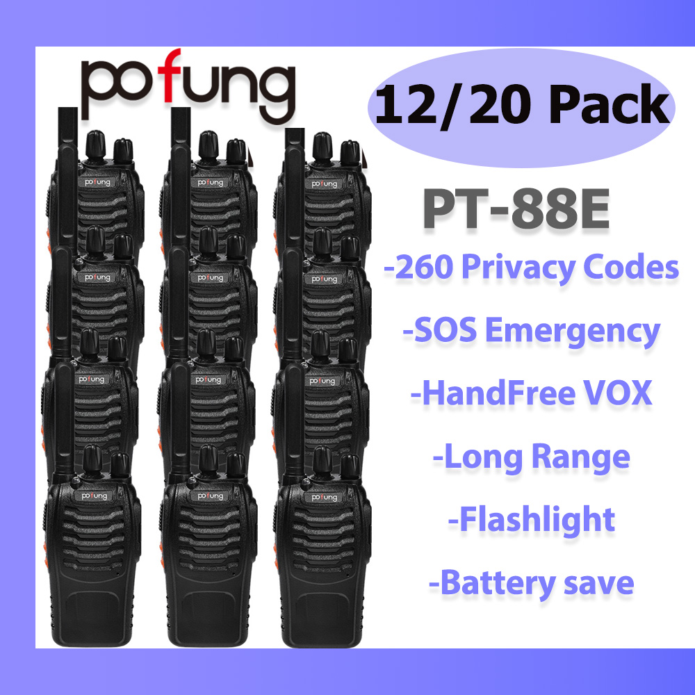 Walkie Talkie PMR446 Radio bidireccional sin licencia, Walkie Talkies profesionales Pofung PT88E con carga USB Paquete de 12 y 20 unidades