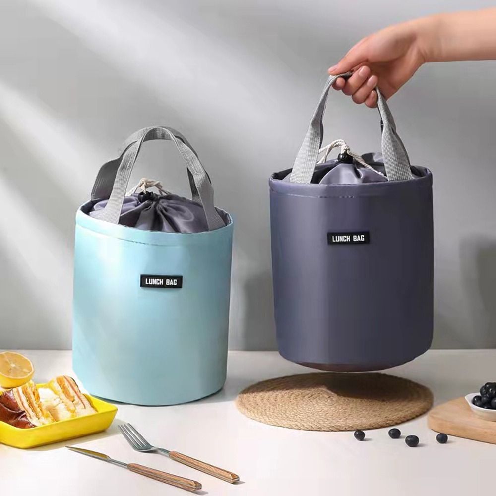 Bolsa de almuerzo redonda portátil, organizador de desayuno térmico plegable de viaje, bolsa de almacenamiento impermeable aislada para fiambrera