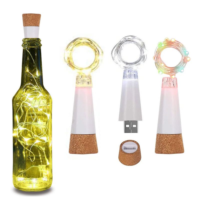 20 LED Bottiglia di sughero Lucine USB ricaricabili Ghirlanda di Natale Luci della stringa per la camera da letto Decorazione della festa nuziale di casa