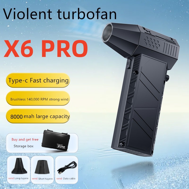 X6 Mini Turbo Jet Fan 53M/S Ventilador turbo portátil 140000 RPM Jet Turbo Blower Motor sem escova Ferramenta de limpeza de ventilador de duto portátil tipo C