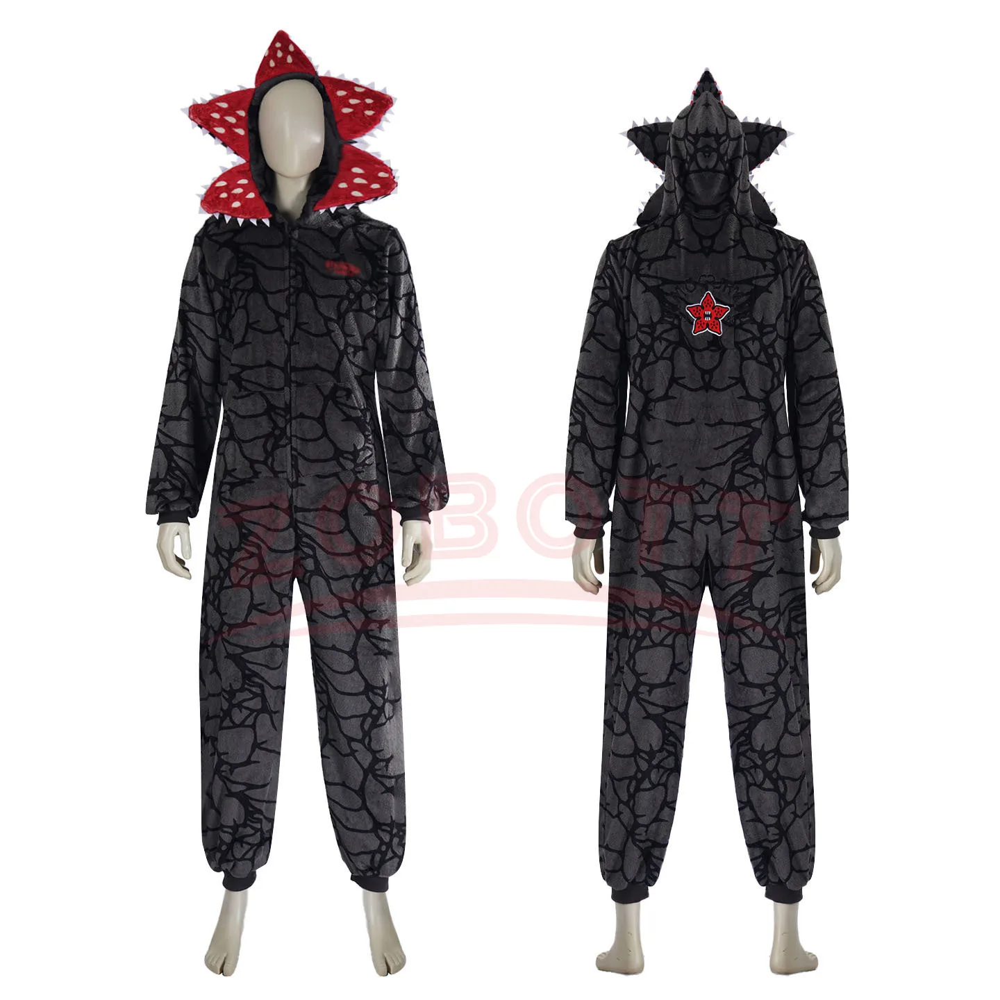 Weihnachts-Stranger-Pyjama mit Demogorgon-Pflanzen-Design – Einteiler für Erwachsene mit gemütlichem Flanellstoff, Urlaubspartys, flauschiger Overall