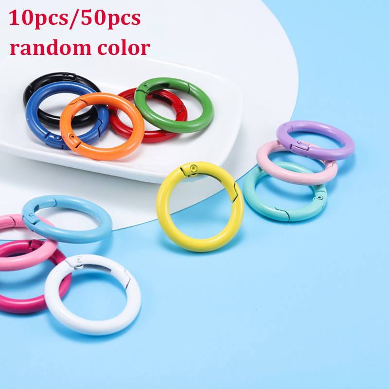 Fermoir à ressort torique en métal, mousqueton rond ouvrable, Clips pour porte-clés, crochet, chaîne pour chien, connecteur de boucle de bijoux à bricoler soi-même, 10/50 pièces