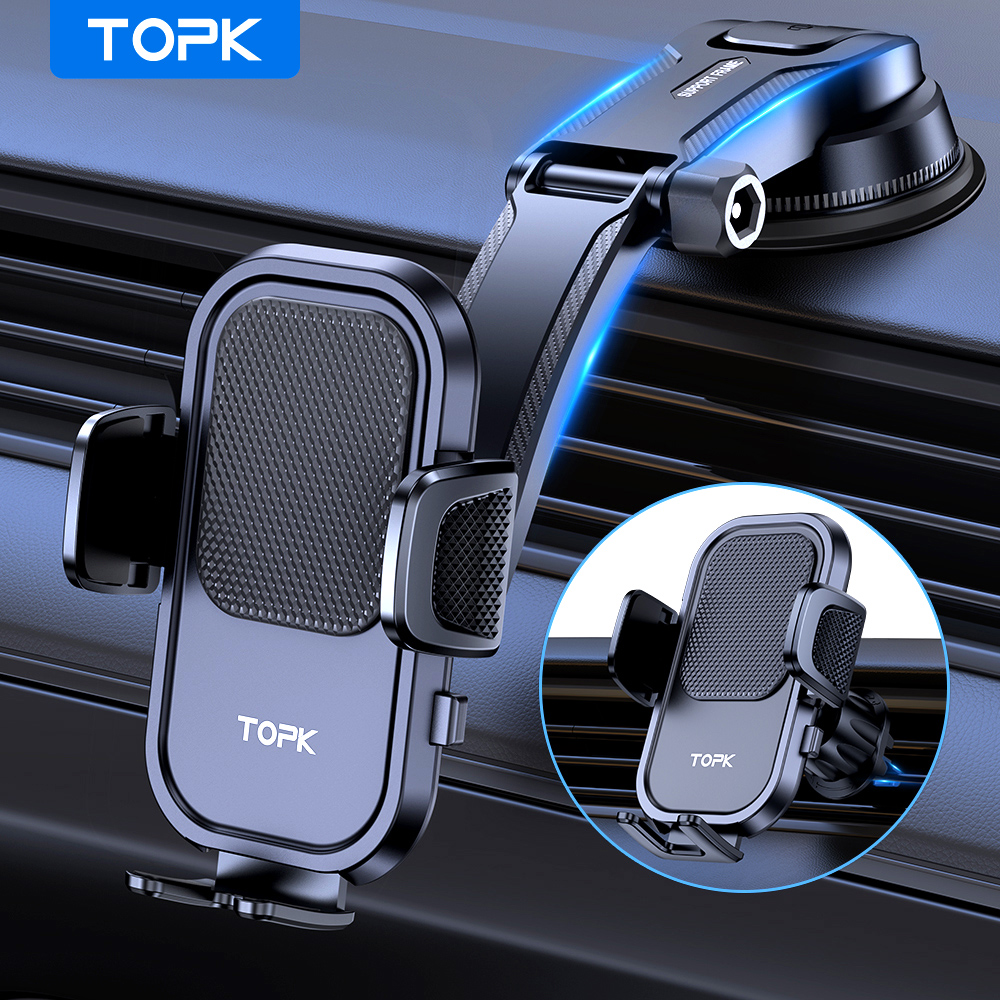 TOPK Supporto per telefono per auto Supporto per telefono cellulare regolabile aggiornato 2 IN 1 per cruscotto dell'auto e presa d'aria compatibile con tutti i telefoni