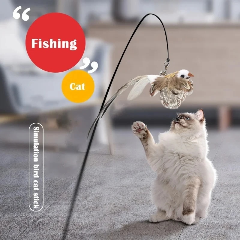 シミュレーション鳥インタラクティブ猫のおもちゃ面白い羽鳥ベル猫スティックおもちゃ子猫演奏ティーザー杖おもちゃ猫用品