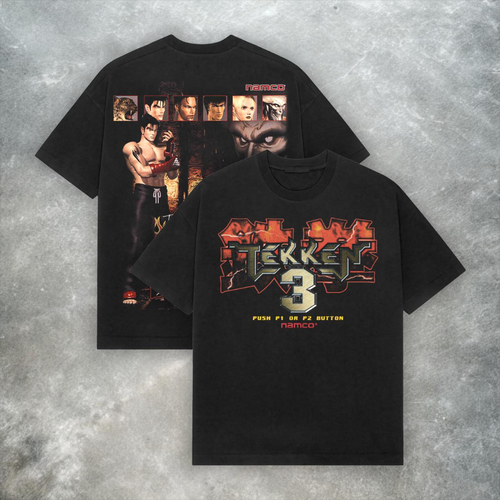 Koszulka Retro Tekken 3 PS2, koszulka z motywem arcade Y2K, koszulka z czystej bawełny, luźny krój, unisex, modna, codzienna koszulka, odzież męska