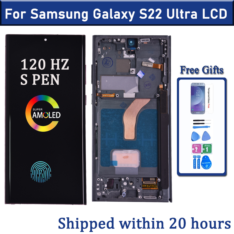 AMOLED-дисплей для Samsung Galaxy S22 Ultra 5G, сенсорный экран для S22 Ultra S908, поддержка S Pen, сканер отпечатков пальцев