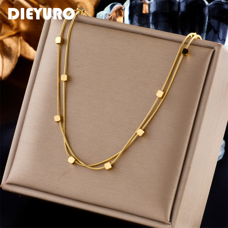 DIEYURO 316L Edelstahl 2 In 1 Kleine Würfel Ketten Halskette Für Frauen Neue Gold Silber Farbe Mädchen Halsband Partei Schmuck geschenke