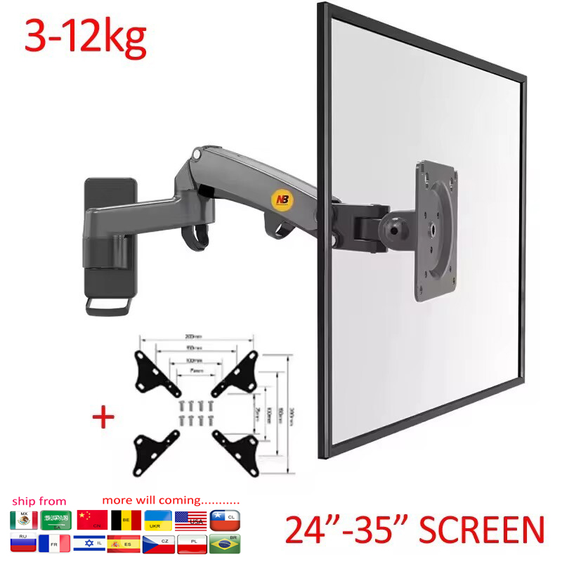 NB NEU F150 3-12kg Aluminium Gasdruckfeder Monitor TV Wandhalterung Vollbeweglich 2-Arm 24'-35' LCD-Halterung Monitorhalter LED-Ständer