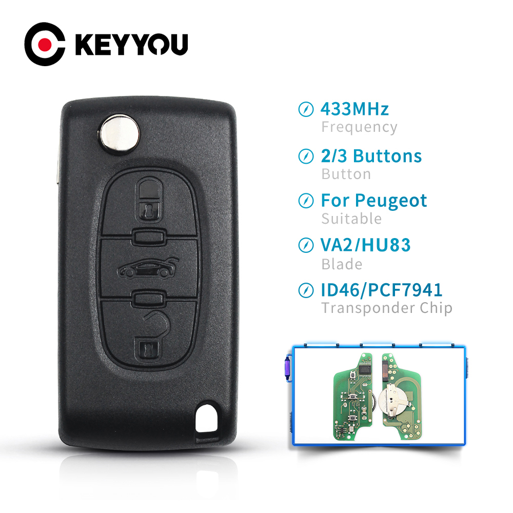 KEYYOU 2/3BT CE0536 CE0523 дистанционный ключ 433 МГц запрос для Peugeot 307 3008 308 408 433 МГц ID46 чип Автомобильный флип-ключ VA2/HU83 лезвие