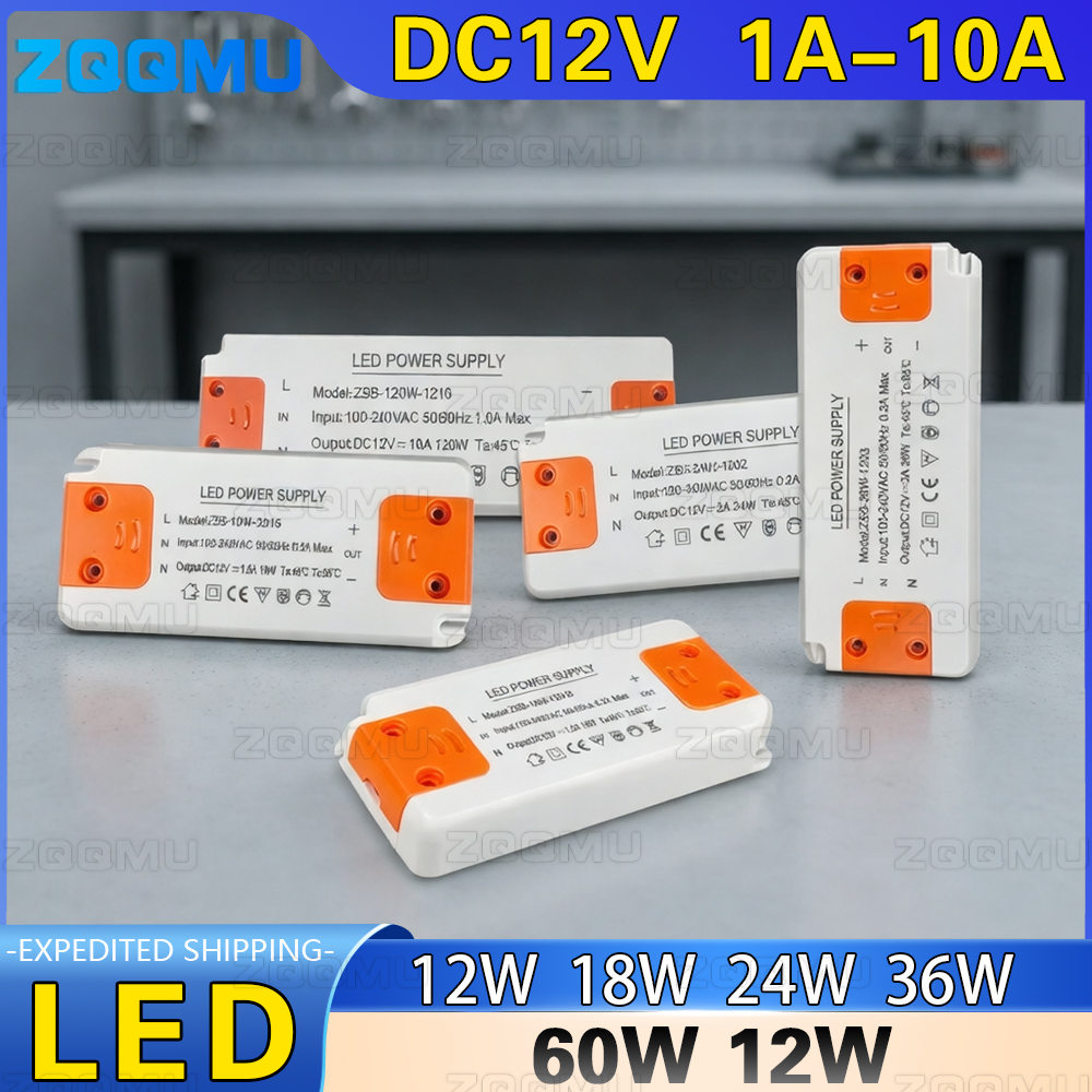 Fonte de Alimentação LED 12V 12W 30W 60W 120W, Transformador Dimerizável 100-240V para 12V 1A 2A 3A 5A 10A para Iluminação de Armários