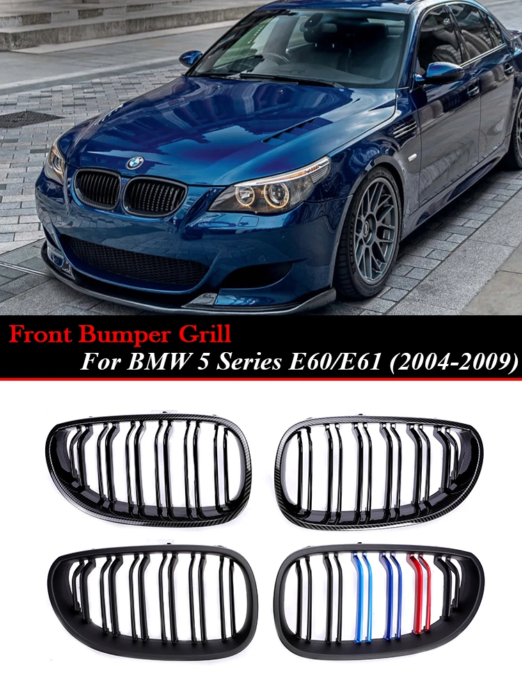 Parachoques delantero Racing M5 rejilla negra brillante cromo carbono M parrilla para BMW 5 Series E60 E61 2004-2009 530i 535i 540i Accesorios