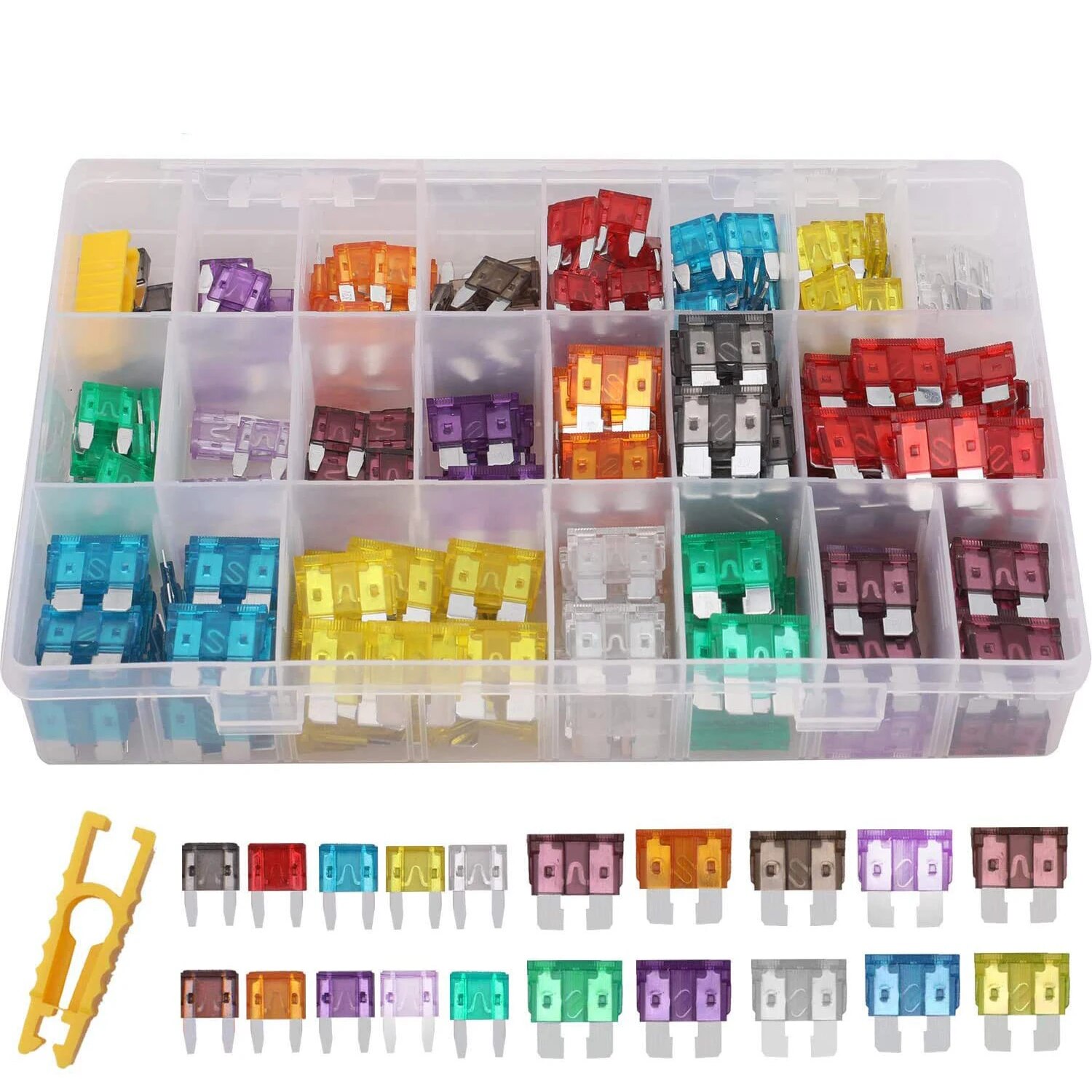 300 ชิ้นรถฟิวส์ Assortment Kit, ใบมีดประเภทฟิวส์รถยนต์มาตรฐาน & Mini ขนาดเปลี่ยนฟิวส์สําหรับรถยนต์/RV/รถบรรทุก/รถจักรยานยนต์