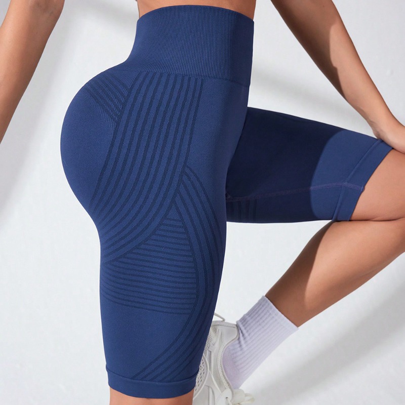 Pantalones cortos de Yoga sin costuras de cintura alta para mujer, pantalones cortos ajustados tejidos para entrenamiento, correr, mallas estéticas lineales, pantalones cortos elásticos para levantar la cadera