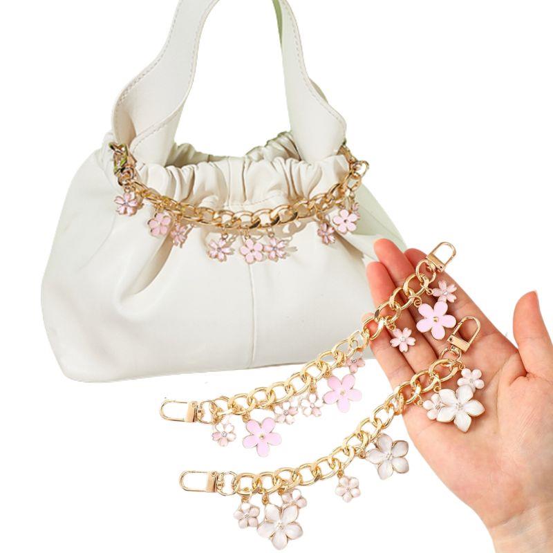 Flor de cerejeira saco pingente corrente arco coração esmalte telefone charme saco corrente extensão cinta crossbody saco acessórios