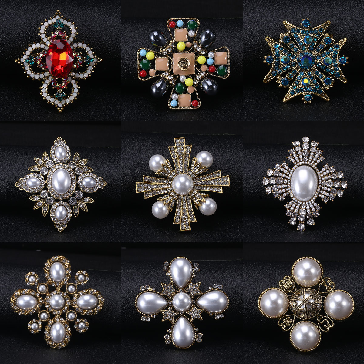 Barroco vintage cruz pérola strass broches pinos para mulheres senhora luxo requintado emblemas retro festa de casamento corsage broche