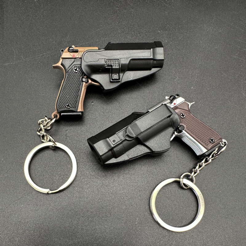1:4 Mini 92f Pistol Model Keychain with Holster Alloy Case Metal Realistic Detachable Tactical Keyring Gift for Men