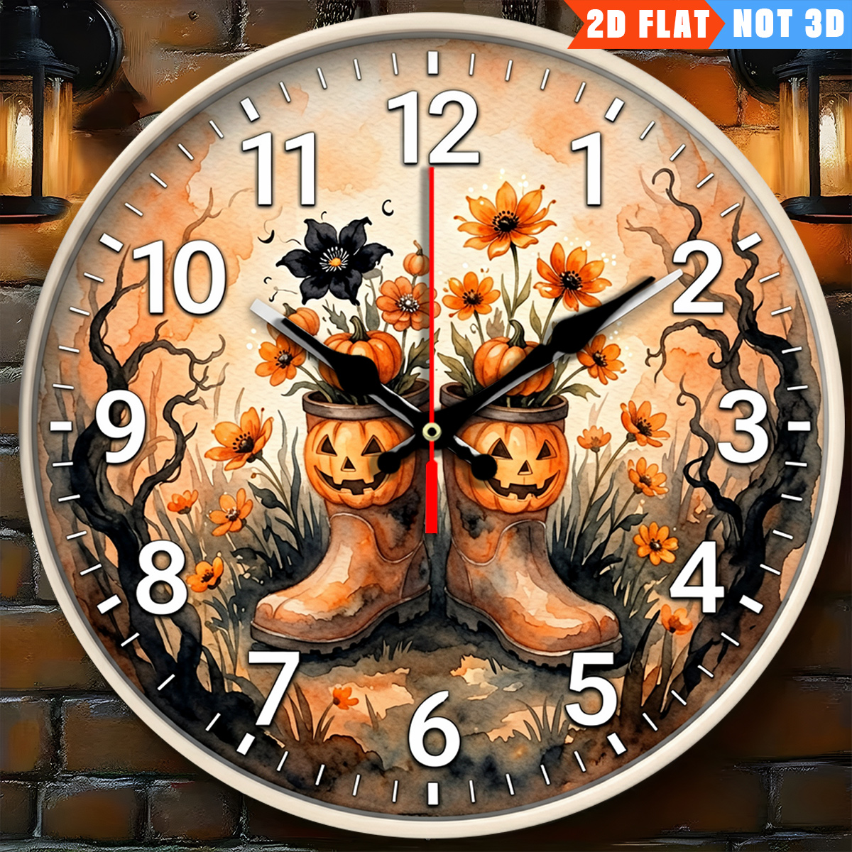 Modern alarm clock wall clock, fun pumpkin head rain boots 2D round decorative clock, 10.0 inch silent battery power supply, stylish home decoration, suitable for living room, bedroom, bookshelf and bar, perfect holiday gift, suitable for any space