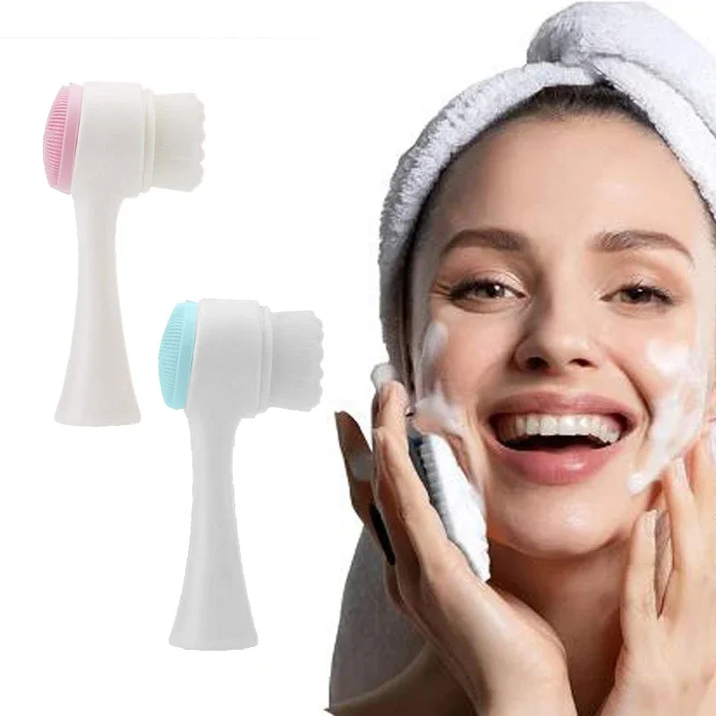 Cepillo de lavado de cara de doble cara 3D con instrumento de sílice de piel OFT para limpieza Manual de rostro a base de hogar y limpieza profunda de poros