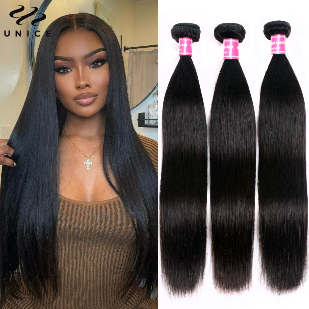 UNice rambut lurus manusia bundel 100% rambut manusia jalinan bundel grosir warna alami rambut manusia 1/3/4 penawaran bundel