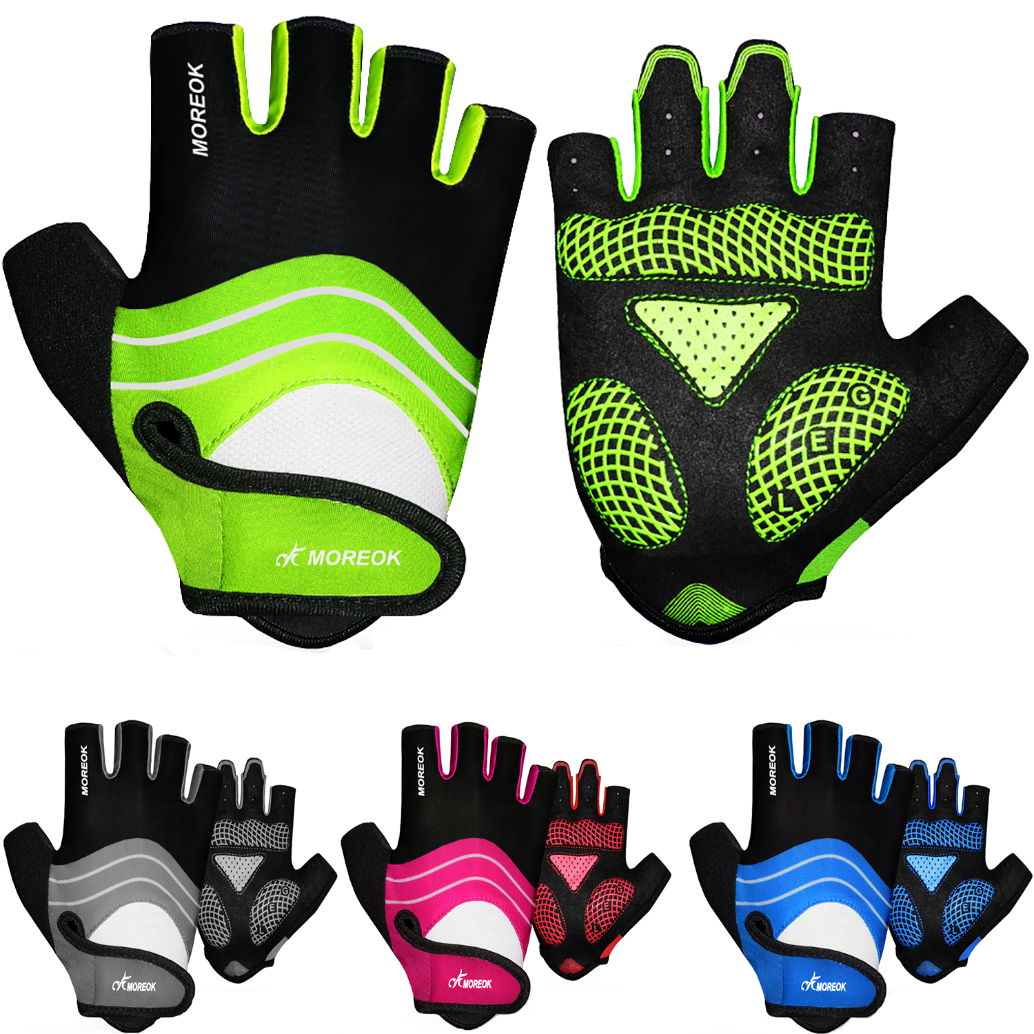 Gants de cyclisme MOREOK, gants de vélo demi-doigts avec coussinets en silicone de 5 mm, gants de vélo absorbant les chocs, gants de VTT anti-choc