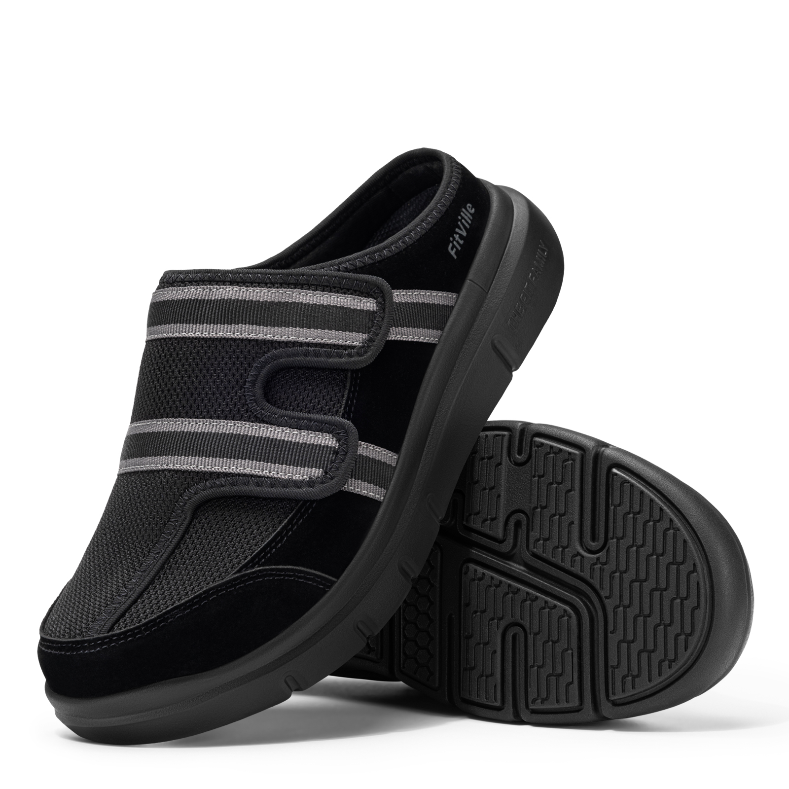 Pantuflas anchas FitVille para hombre, zuecos sin cordones con correa ajustable para pies hinchados, zapatos ligeros para caminar al aire libre