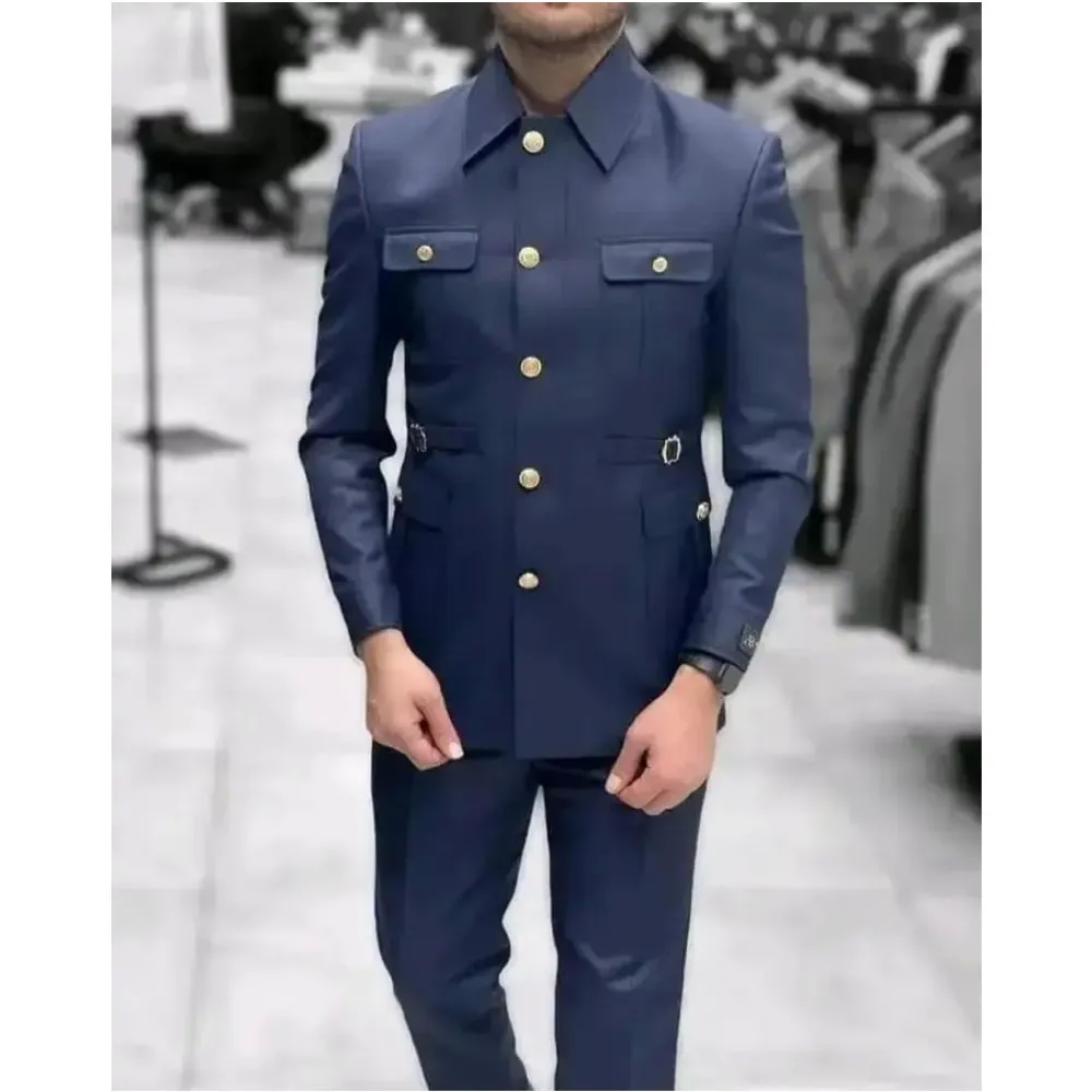 Herren Stehkragen im chinesischen Stil elegante Anzüge für Männer Slim Fit formelle Bräutigam Smoking Prom2 Stück klassische männliche Blazer Kostüm homme