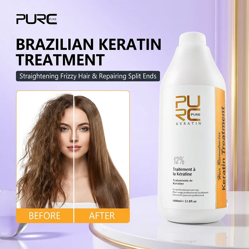PURC perawatan Keratin rambut Keratin Brazil, pelurus rambut Keratin untuk perawatan rambut keriting dalam, produk perawatan rambut murni