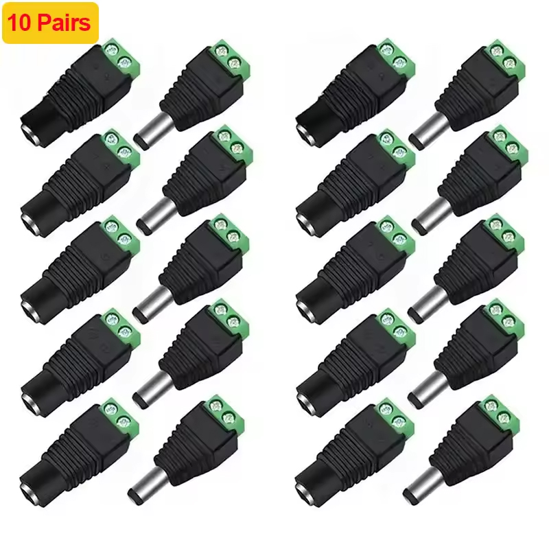 10 pares de adaptador de conector de alimentación CC, enchufe de 12 V CC, 5,5 mm x 2,1 mm