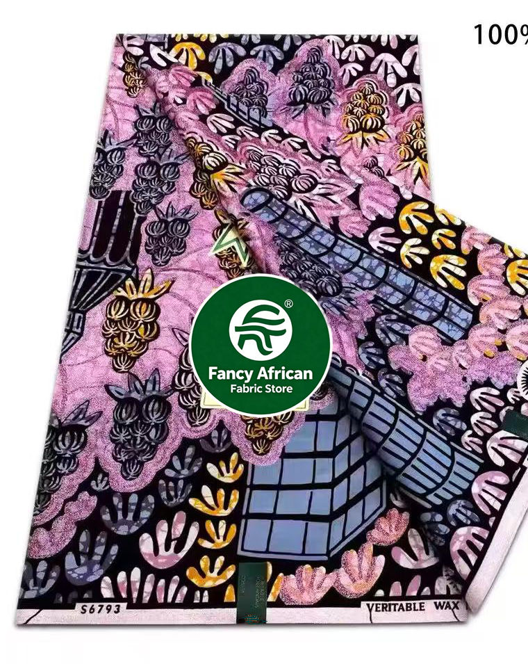 Tela africana original Grand Super Glitter Wax 2026, 100% algodón encerado de Holanda, tela dorada con brillo, 6 yardas