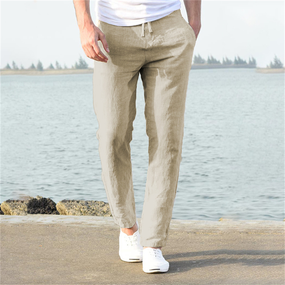 Pantalones de lino y algodón para hombre, novedad de otoño, pantalones de lino transpirables de Color sólido, ropa de calle deportiva S-3XL