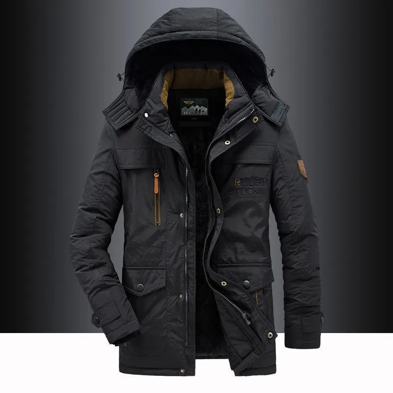 Novo inverno dos homens com capuz parkas casual longo para baixo jaquetas velo quente ferramentas jaquetas de boa qualidade masculino ao ar livre casacos de inverno tamanho 5