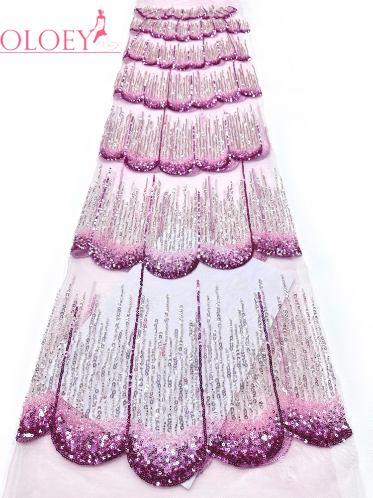 OLOEY Royal Luxury African Lace Fabric High End Nigerian Beaded Sequins Lace French Tulle Lace For Women Prom Party Dress S