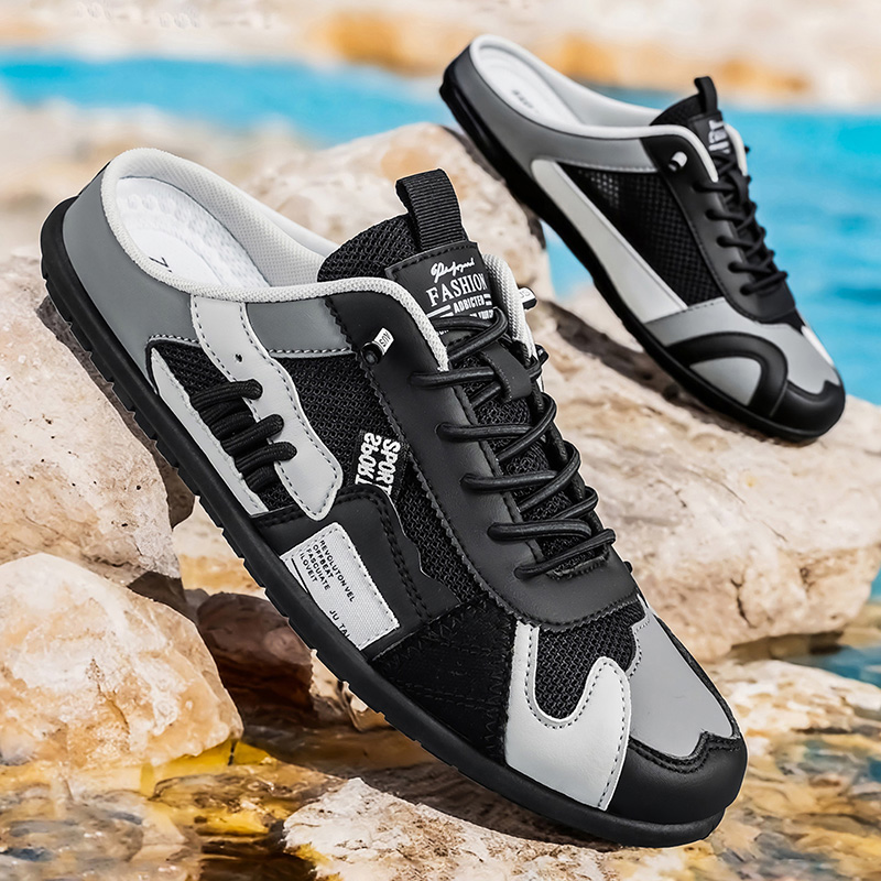 Atmungsaktive Mesh-Halbschuhe für Herren, Bequeme Slip-On Freizeitschuhe ohne Absatz, Dünne Atmungsaktive Geschlossene Zehenpartie Pantoffeln, Vielseitige Outdoor-Sandalen