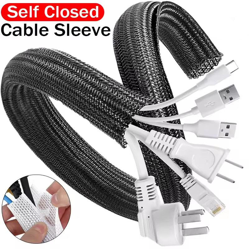 1-5M Self Closing Cable Protector Sleeve PET Braided Expandable Auto Line Management Flexible Loom Split Pipe Tube Protector
