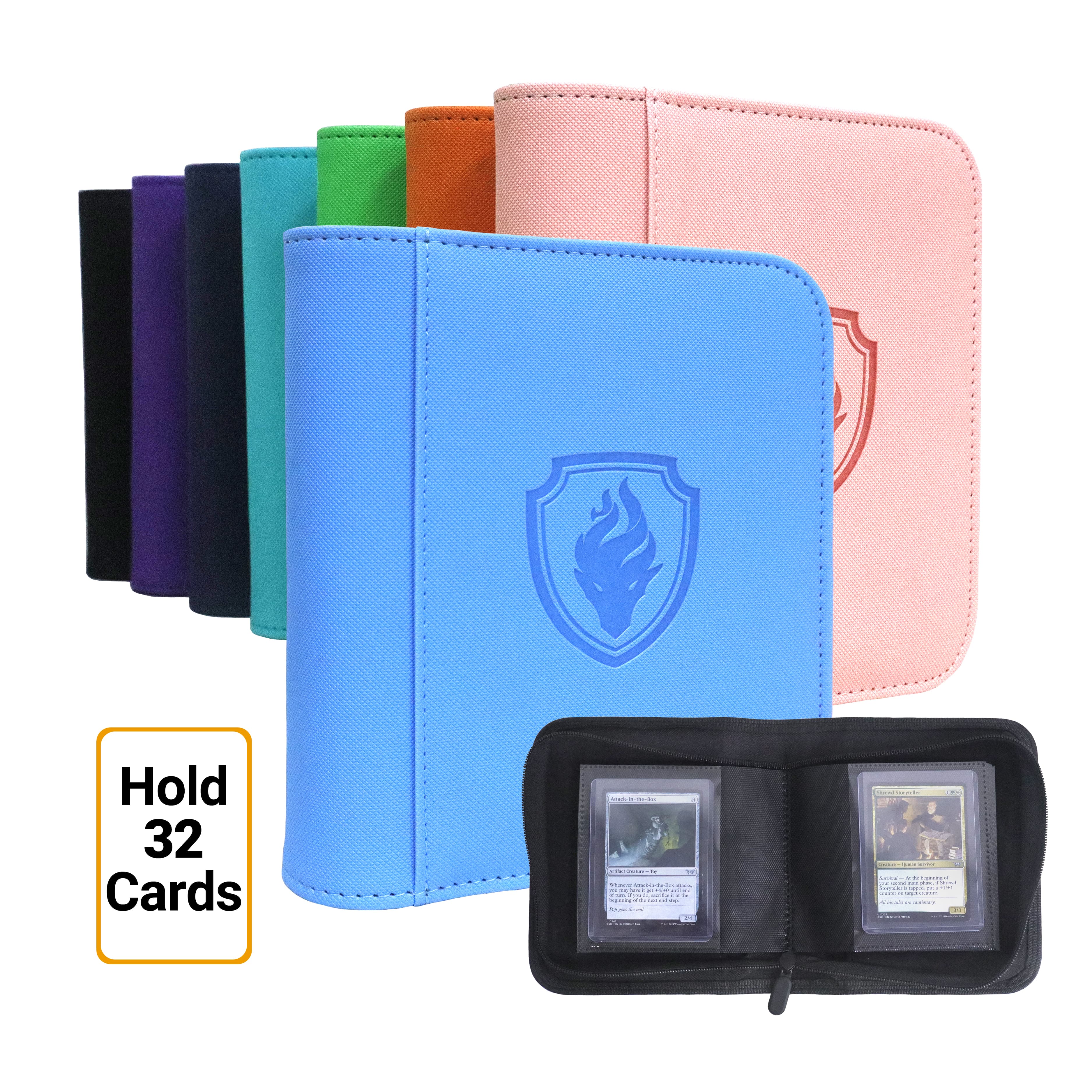 Wodoodporny album na karty z PU skóry z bocznym zamkiem błyskawicznym, 32 przegródki, na karty o wymiarach 3'×4', idealny do TCG, kart do gier/sportowych.